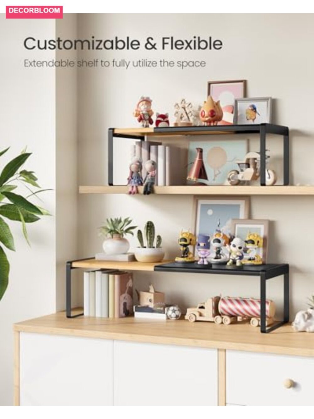 Bamboo Steel Expandable Spice Rack Organizer Stackable Kitchen Shelf - Picture 3 of 6